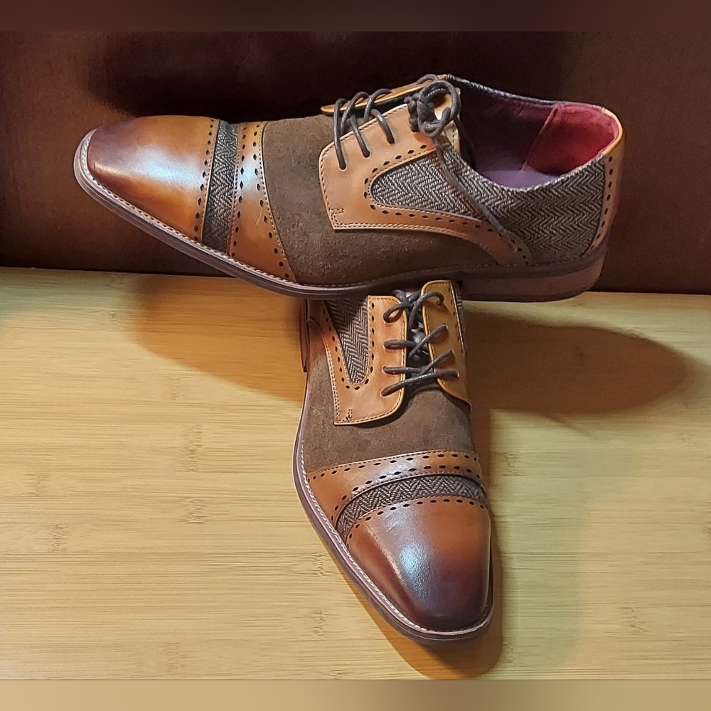 NEW EDITION FASHION LAKEWOOD CAPTOE MEN'S BROWN LEATHER SUEDE OXFORDS SIZE 11